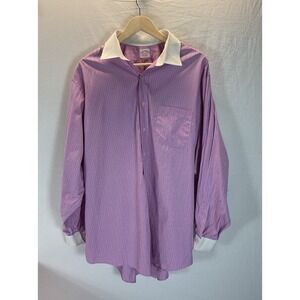 Brooks Brothers Makers Dress Shirt 2XL Purple Striped contrast collar‎ Career